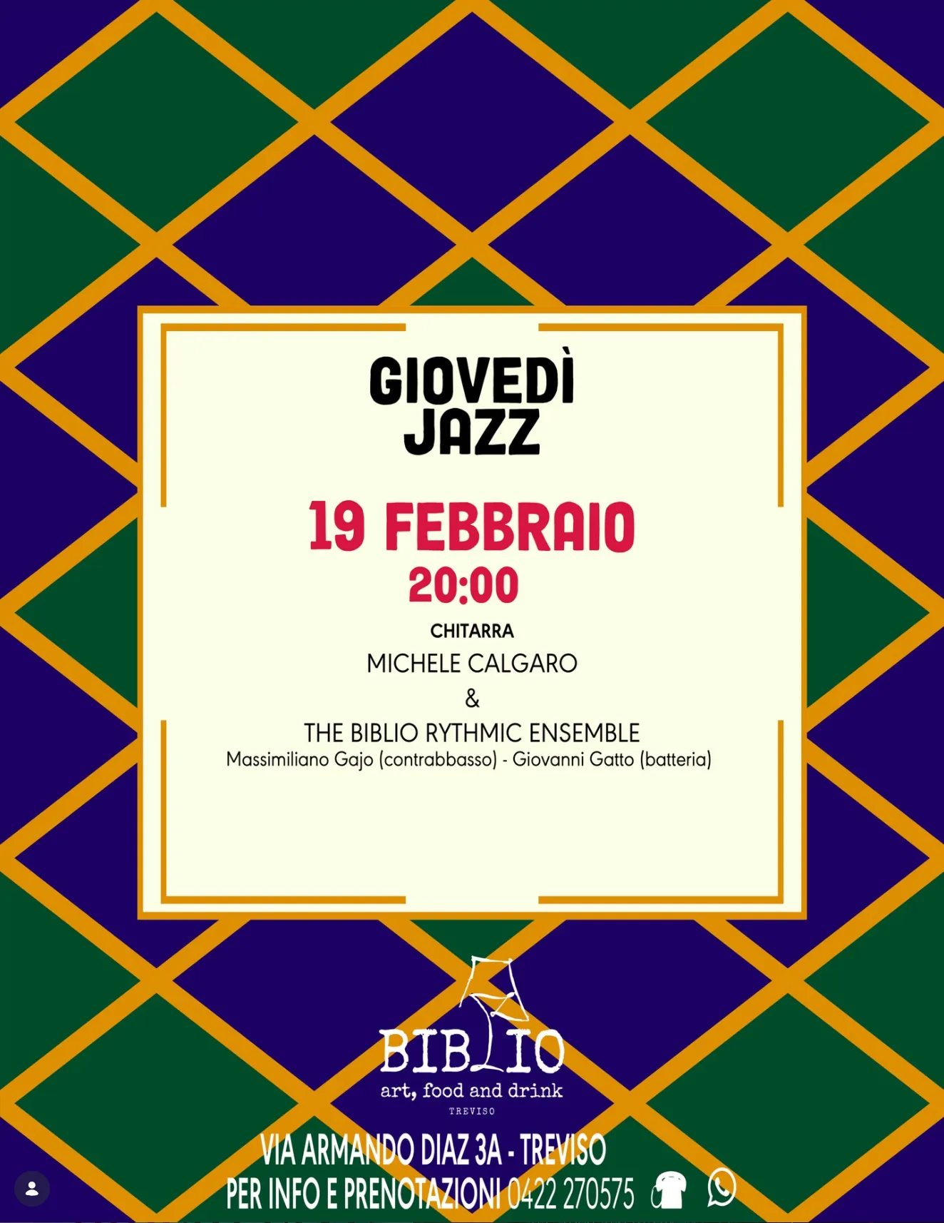 Locandina, Michele Calgaro & The Biblio Rhythmic Ensemble